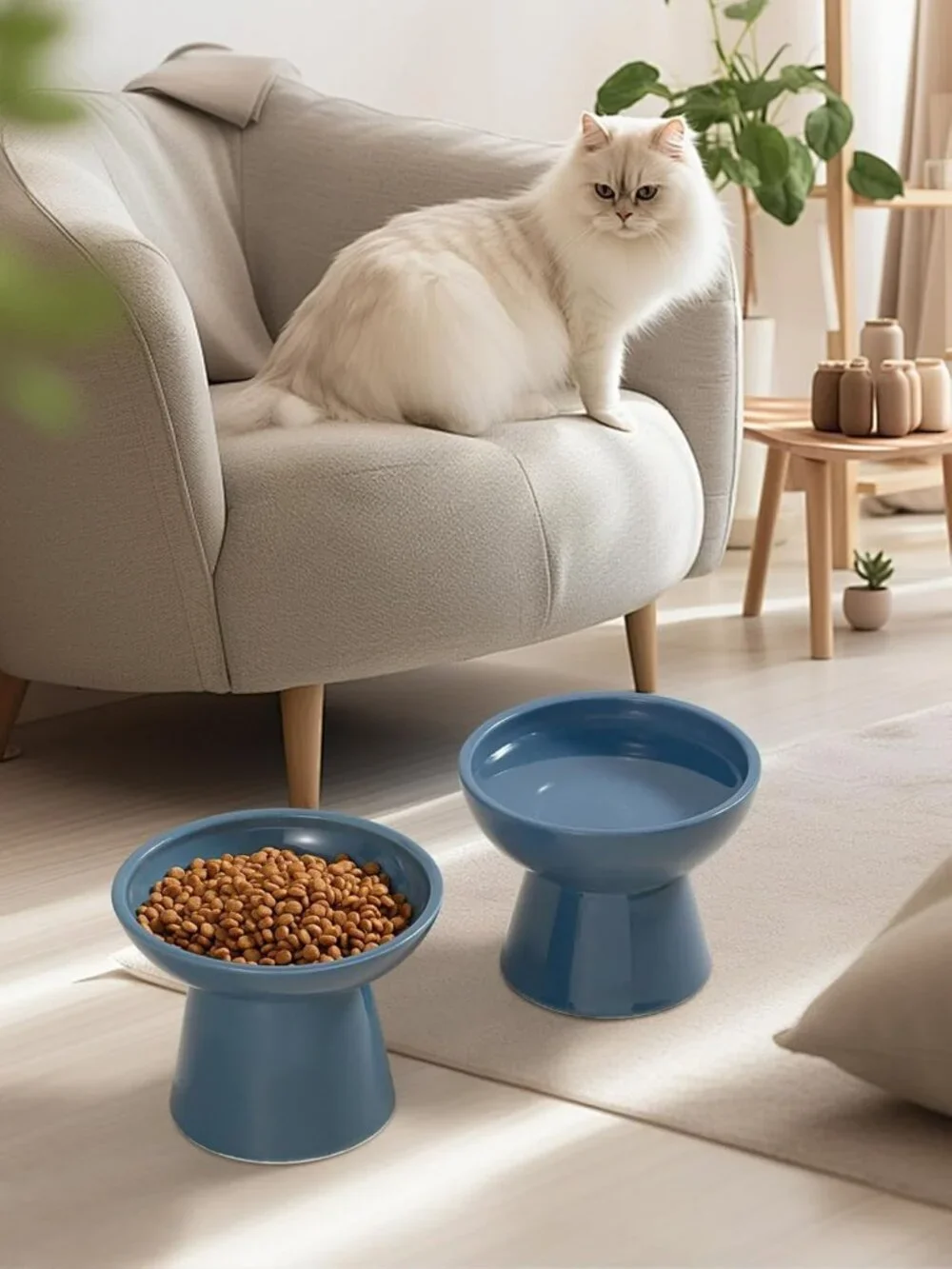 Elevated Ceramic Cat & Dog Bowls Set - Extra Wide, Anti-Vomit, Whisker-Free